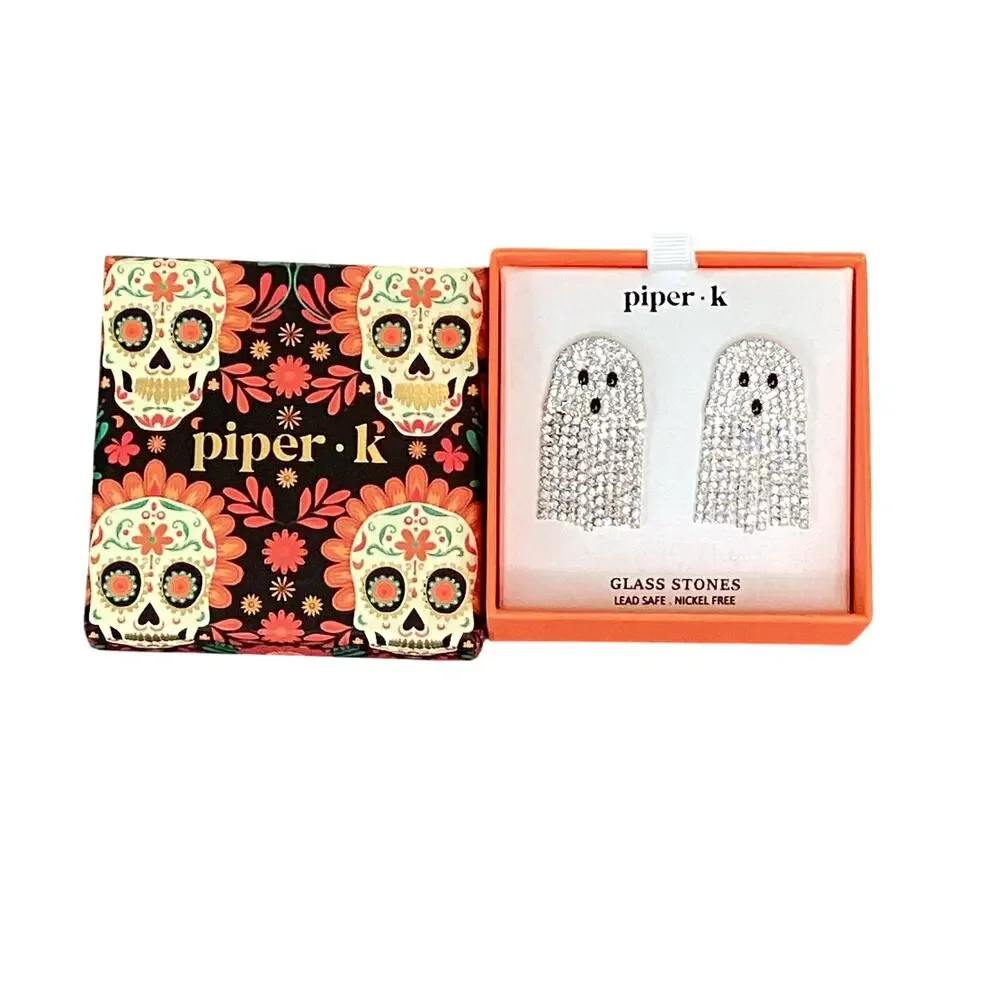 Piper K Ghost Rhinestone Earrings Halloween Dangle Glass Stone Cute Spooky NWT